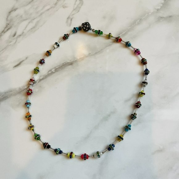Handmade Colorful Necklace with Magnetic Clasp - Choker Length - Picture 1 of 6